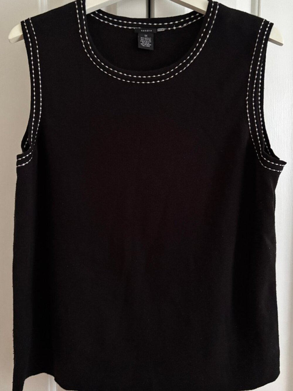 Women's Sleeveless Cotton Blend Knit Top / Tank, Black with White Accents, XL 1X